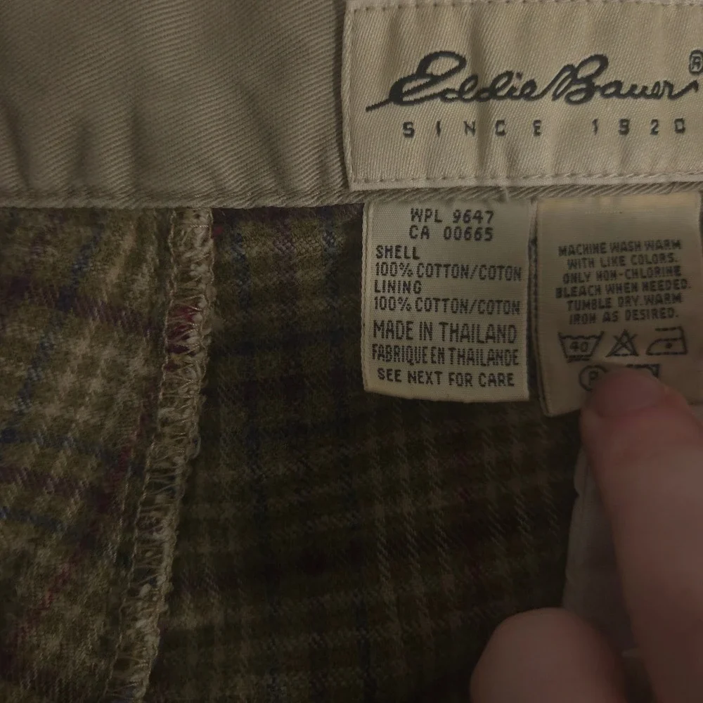 VINTAGE Eddie Bauer Pants Mens 35x32 Tan Straight Leg Flannel Lined Chino 90s